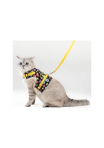 Patipatron Kaçış Önleyici Kedi Gezdirme Tasması ve Küçük Irk Köpek Gezdirme Tasması (S, Sarı Patili