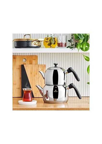 Asiye Indüksiyon Tabanlı Çelik Çaydanlık Takımı