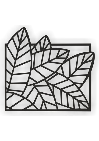 As Tasarım Yaprak Modeli Ahşap Dekorasyon Duvar Süs Tablo 50X46 cm Siyah Renk