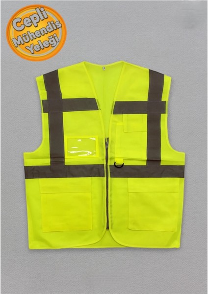 Cepli Mühendis Ikaz Yeleği Fosforlu Yeşil Renk Fermuarlı M Beden