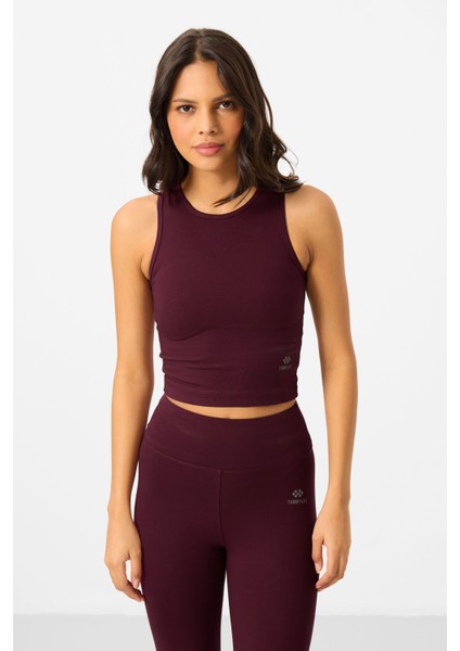 Bordo Yüksek Bel Kapri-Crop Atlet Slim Fit Kadın Tayt Takım - 95284
