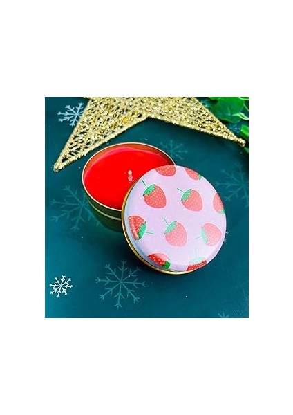 Giftmoda Çilek Tasarımlı Kokulu Teneke Mum (Kırmızı)