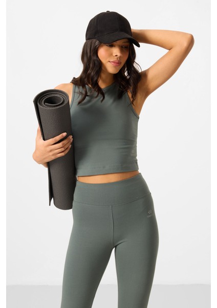 Çağla Yüksek Bel Kapri-Crop Atlet Slim Fit Kadın Tayt Takım - 95284