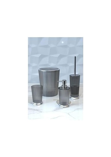 Primanova MSAS0825MGNELY 4lü Banyo Seti, Şeffaf Mat Gümüş Kaplama