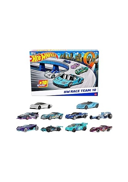 Hot Wheels Oyuncak Arabalar, 10'lu Yarış Arabası Paketi, 1:64 Ölçekli Corvette, Lamborghini, Mclare