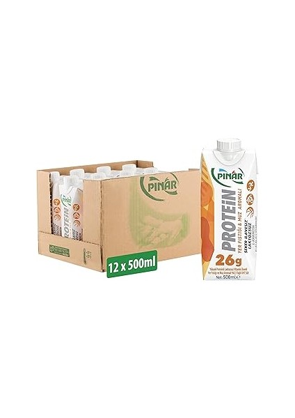 Pınar Protein Yer Fıstığı ve Muz Aromalı Süt 500ML x 12 Adet