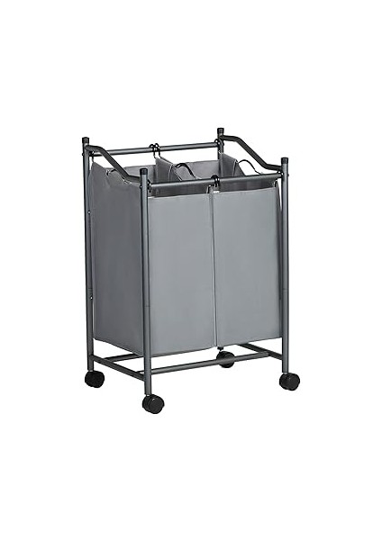 Songmics Çamaşır Ayırıcı, Tekerlekli ve 2 Bölmeli, Çamaşır Sepeti, Çıkarılabilir Çantalı Çamaşır Ar