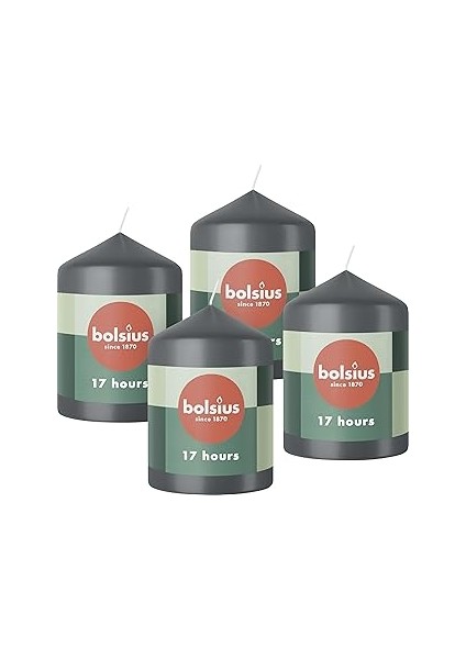 Bolsius Düz Dekoratif Mumlar – Antrasit – 4 Adet – 8 x 6 cm – Dekoratif Ev Mumları – Yanma Süresi 1