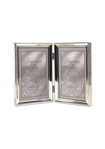 Lawrence Frames Polished Plate 4x6 Hinged Double Picture Frame - Bead Border