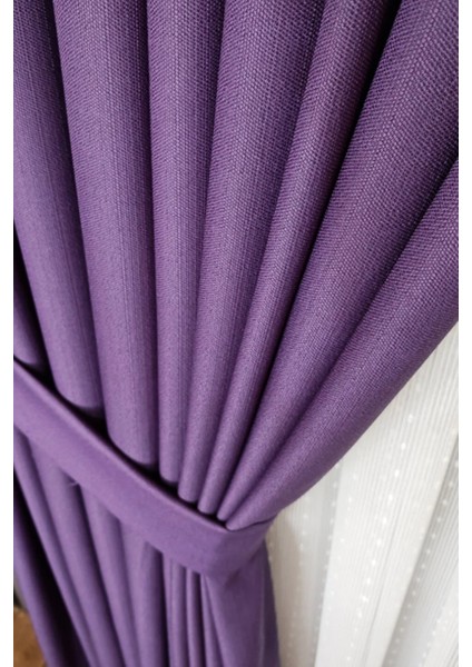 Keten Fon Perde, Mor, Pano Fon, Sık Pile, Kuşaklı, Düz Renk, Tek Kanat fiyatları