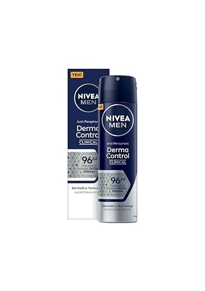 Men Erkek Sprey Deodorant Derma Control Clinical 150 Ml, 96 Saat Antiperspirant Koruma,ekstra