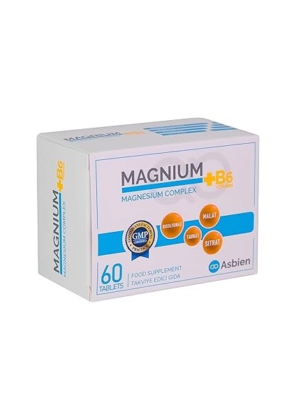 Asbien Magnium Magnesium Complex B6, Asbien Magnezyum Bisglisinat, Sitrat, Malat, Taurat, B6