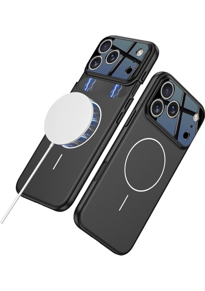 iPhone Uyumlu 17 Pro Kılıf M-Safe Şarj Özellikli Çift Parçalı Zore Napoli Kapak-Siyah