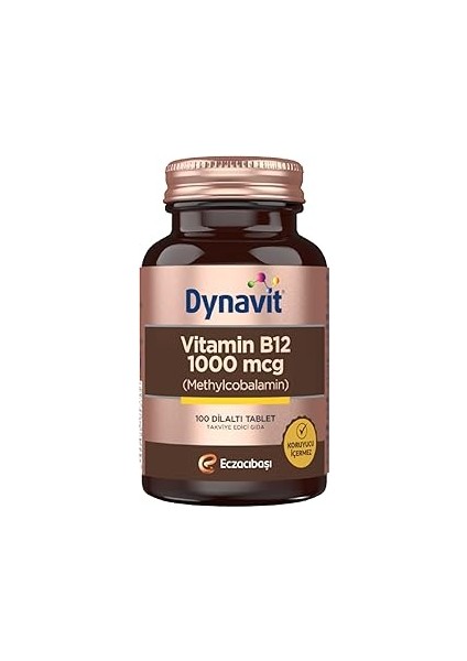Dynavit 1000 Mcg B12 Vitamini Metilkobalamin 100 Dil Altı Tablet Takviye Edici Gıda (1 x 100 Tablet