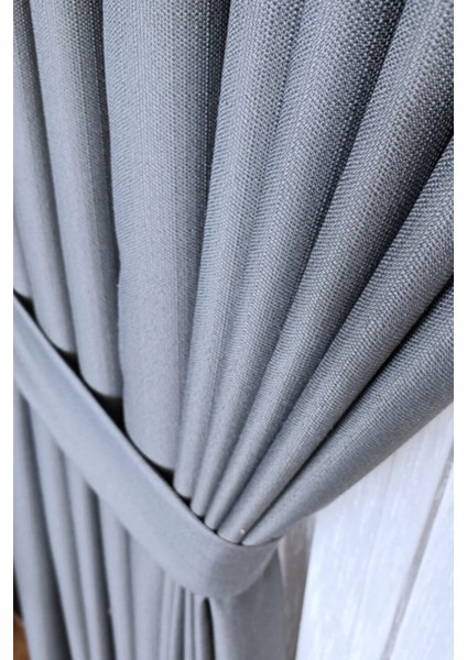 Keten Fon Perde, Gri, Pano Fon, Sık Pile, Kuşaklı, Düz Renk, Tek Kanat fiyatları