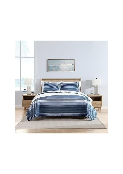 Nautica | Lüks Yumuşak Pamuk Yorgan 3 Parça Set, Ev Dekoru Için Şık Zarif Tasarım, Mavi,