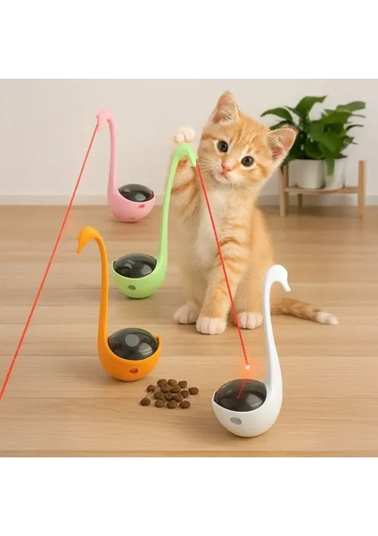 Kuğu Şeklinde Lazerli ve Mama Hazneli Kedi Oyuncağı