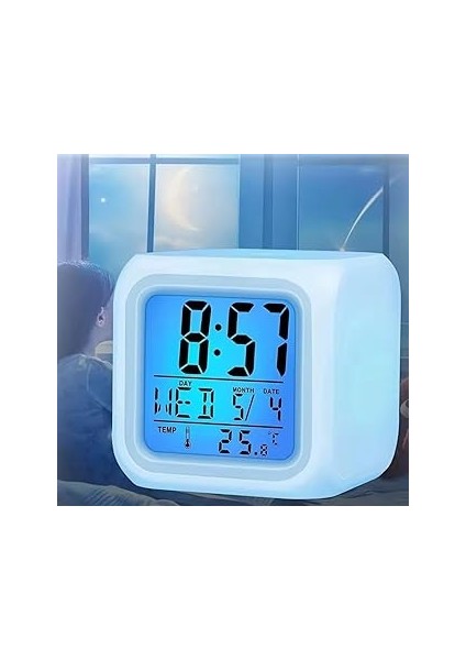 Jouis Masa Saati Renk Değiştiren Termometreli Küp Şeklinde Dijital Masa Saati: Alarm, Termometre ve