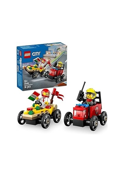 City Pizza Arabası Itfaiye Kamyonuna Karşı Yarış Arabası Paketi 60458-5 Yaş ve Üzeri Çocuklar