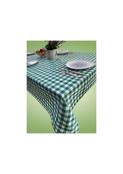 Enoteks 160X170 cm Yeşil Büyük Kare Desen Pötikareli Masa Örtüsü, Sofra Bezi, Piknik Örtüsü