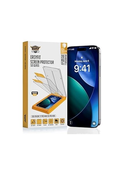 Buff Labs 5d Glass Easyfit 2 Adet Kolay Uygulama Aparatlı Ekran Koruyucu Temperli Şeffaf Cam (Iphon