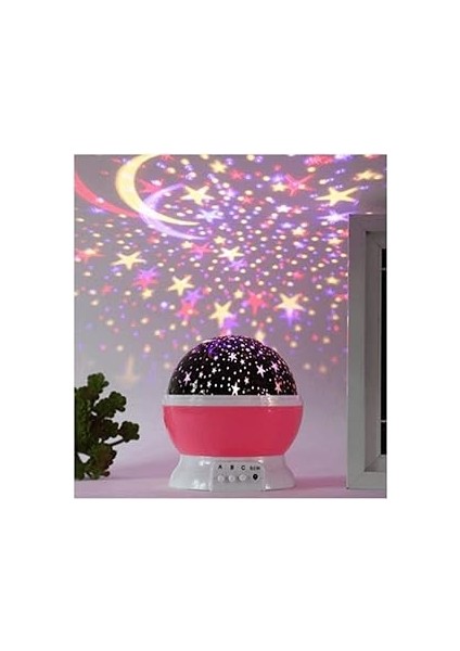 Mobee Chermik Dönen Projeksiyon Gece Lambası Star Ay Yıldız LED - Pembe