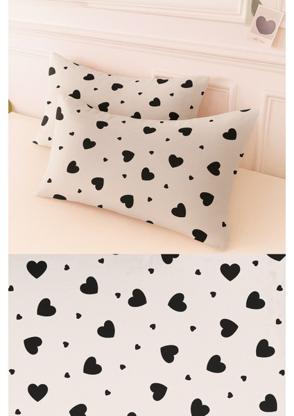 Desenli Pamuklu Kalpli Desen Yastık Kılıfı 2 Adet 50 x 70 cm