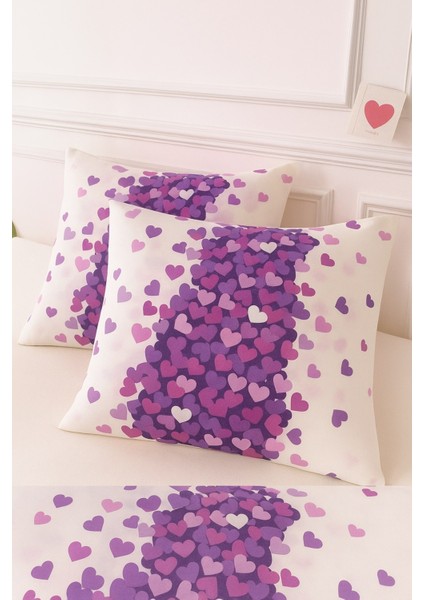 Desenli Pamuklu Kalpli Desen Yastık Kılıfı 2 Adet 50 x 70 cm