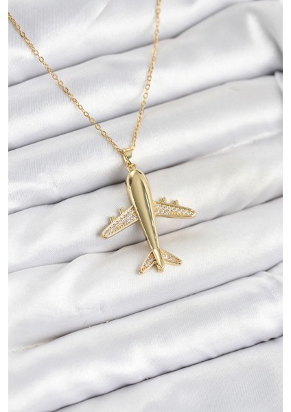 316L Çelik Zincir Gold Renk Uçak Model Kadın Kolye - TJ-BKO10615