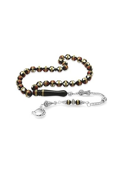 (Tesbihane) Kararmaz Metal Püsküllü Kırmızı-Beyaz Mine Dolgulu Pirinç Sarmal Küre Kesim Kuka Tesbih