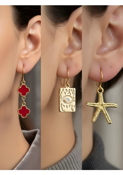 Trend Sembol Figürlü 3’lü Kadın Küpe Set