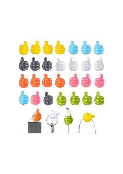 Kyrotech 20’li Başparmak Tasarımlı Yapışkan Duvar Kancası – Kendinden Yapışkanlı Silikon Kablo ve A