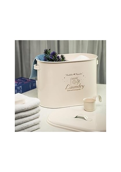 Lin Metal Bölmeli Metal Kapaklı Ölçekli Deterjanlık, Toz Deterjanlık, Banyo Deterjanlık, (Laundry B