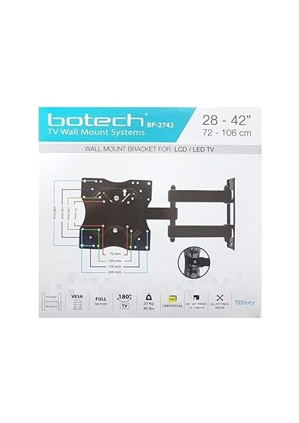 Botech BPT2742 BPT-2742 Tv Hareketli Askı Aparatı, Siyah