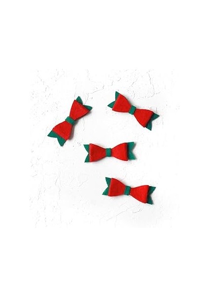 Keçe Motif, Fiyonk Yeşil Üzeri Kırmızı (4 Adet)