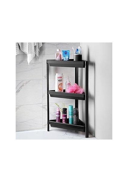 Deconox 3 Katlı Üçgen Köşe Rafı | Banyo, Mutfak ve Kiler Için Yer Tasarruflu Organizer | Çok Amaçlı
