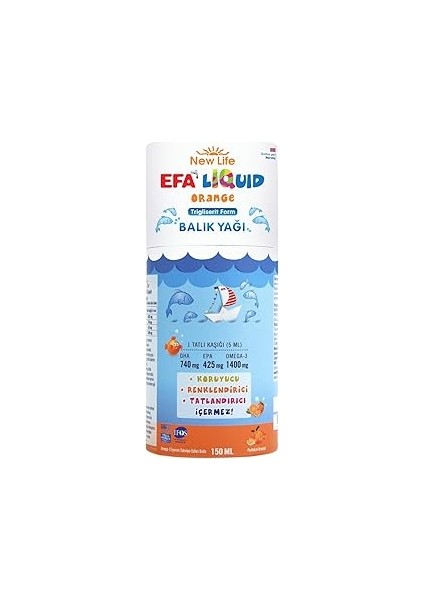 New Life Efa Liquid Orange Balık Yağı 150 ml - 1400MG 3-740MG Dha - 425MG Epa