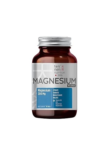 Tennen Nutrition Magnesium Complex - 200 Mg Magnezyum Sitrat, Biglisinat, Taurat, Malat - Vitamin D