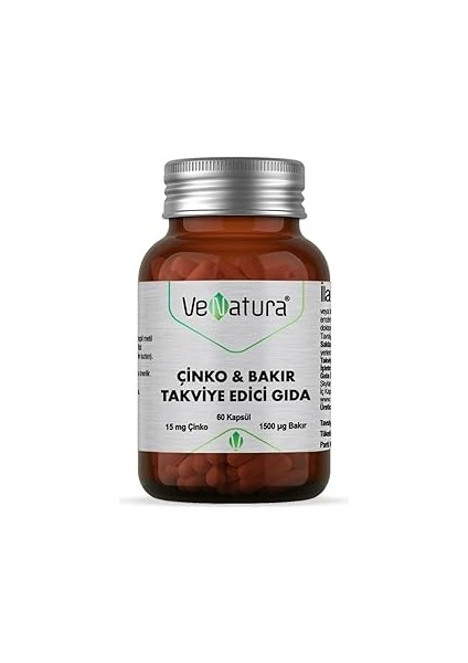 Venatura Çinko & Bakır Takviye Edici Gıda 60 Kapsül 1 Paket (1 x 1 Adet)