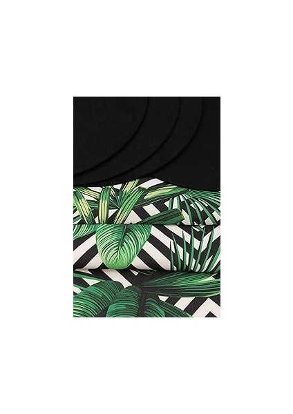 Yeşil Yaprak Desenli Siyah Beyaz Geometrik Arka Plan Dijital Baskılı Runner Amerikan Servis 40X150