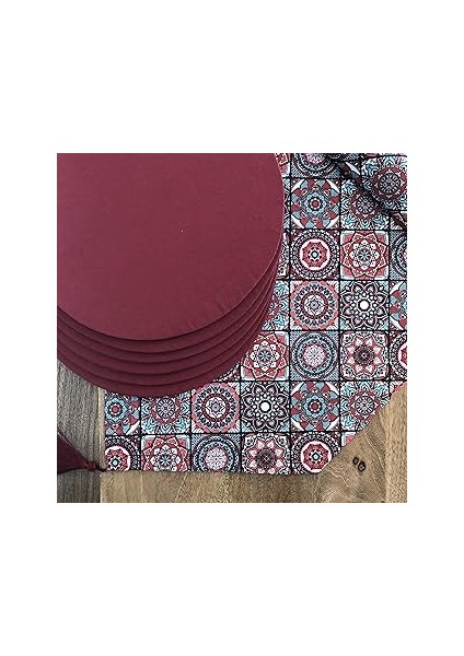 Desen Izmir Amerikan Servis,6'lı Supla ve Runner Bordo Seramik Tk