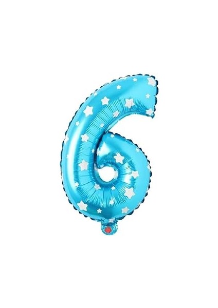 Parti̇ Vi̇tri̇ni̇ 6 Rakamlı 16 Inç Yıldızlı Folyo Balon 36 cm (Mavi)