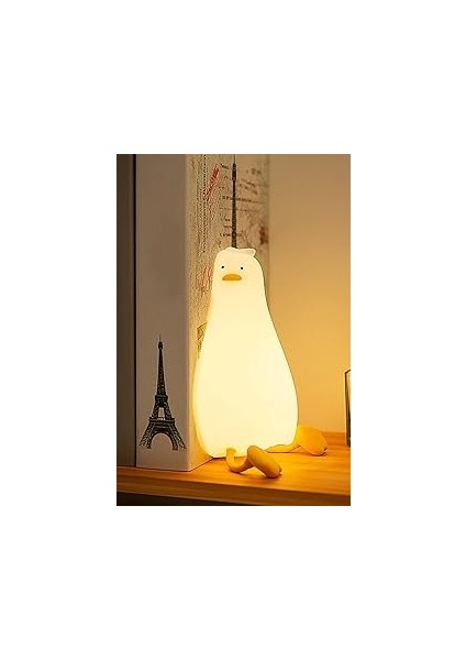 Çocuk Bebek Odası Yatan Ördek Figür Gece Lambası LED Işık Sevimli Figürlü Dokunmatik Şarjlı