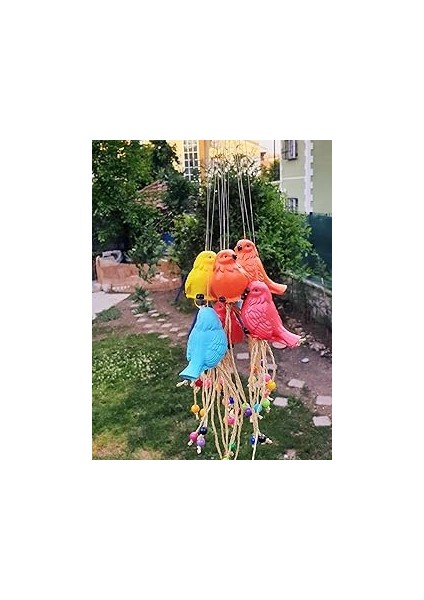 Dekoratif Renkli Kuş Figürlü Balkon Süsü, 4'lü Set, Boncuklu Ipli