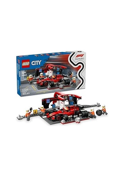 City Ferrari Arabalı F1 Pit Stop ve Pit Ekibi 60443-6 Yaş ve Üzeri Çocuklar Için Yarış Arabası