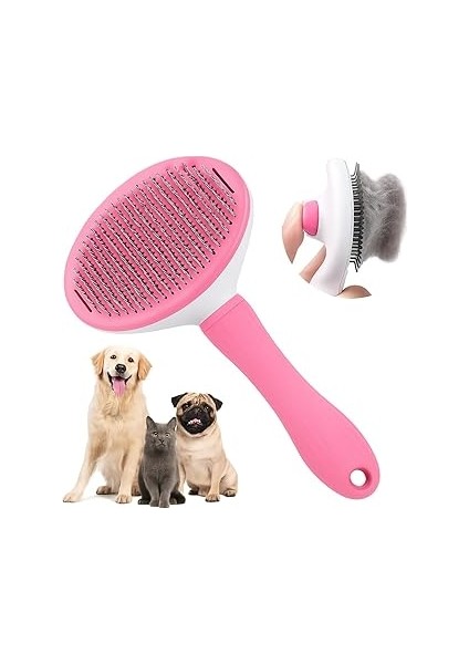 Madpet Pembe Basmalı Pet Tarak – Otomatik Tüy Temizleme Mekanizmalı – Kedi ve Köpekler Için Uygun –