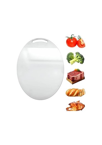 Kyrotech Elips Kesim Paslanmaz Çelik Kesme Tahtası Mutfak Piknik Için Inox 304 Kalite Antibakteriye