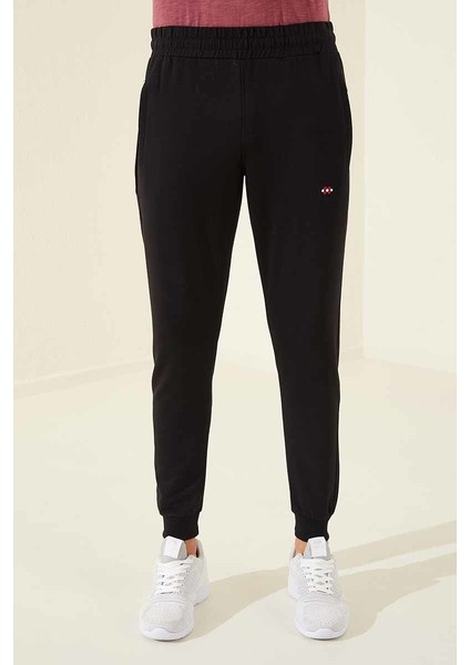 Siyah Fermuar Cepli Dar Kalıp Jogger Erkek Eşofman Alt - 84343