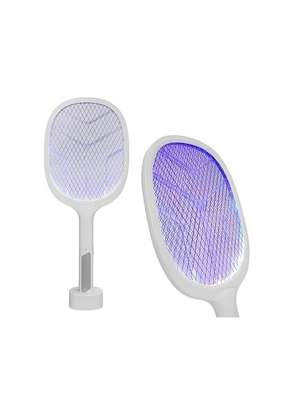 Güncelçarşı Type-C Şarjlı Uv Işıklı Sinek Raketi 1200MAH 3000V Çıkış Dik Durabilen Uv Mor Işıklı El