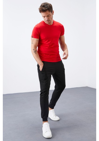 Siyah Fermuar Cepli Dar Kalıp Jogger Erkek Eşofman Alt - 84343